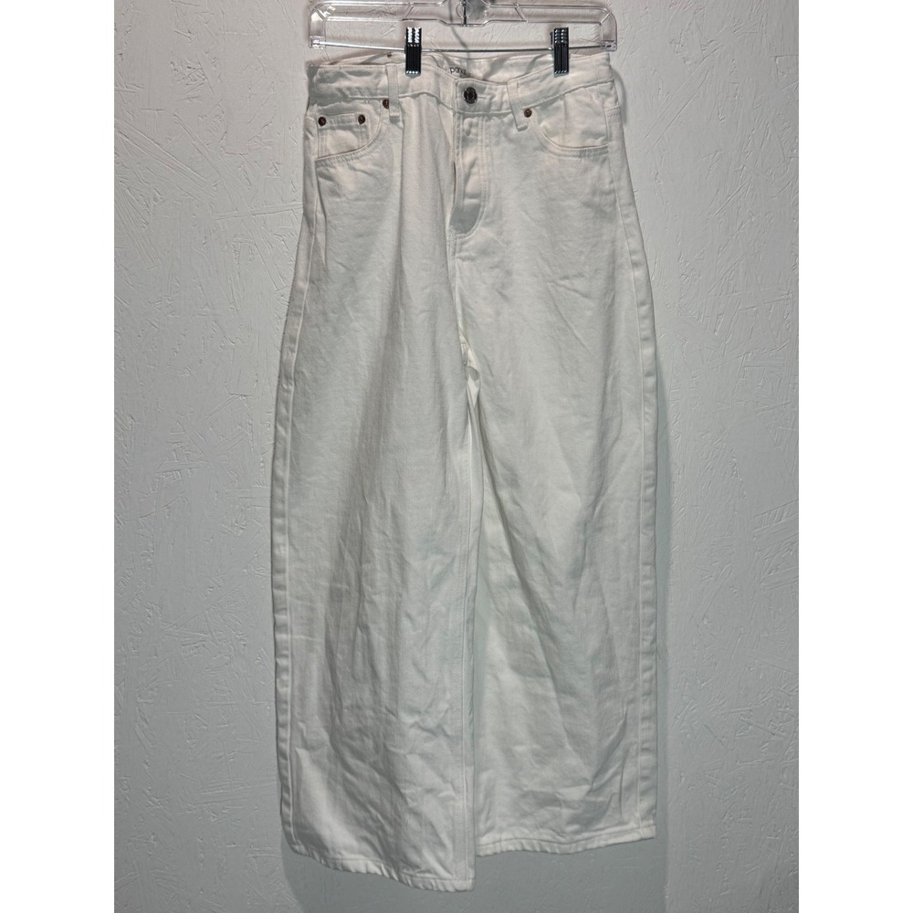 Parke Womens Wide Leg High Rise Button Fly White Denim Jeans Size 29